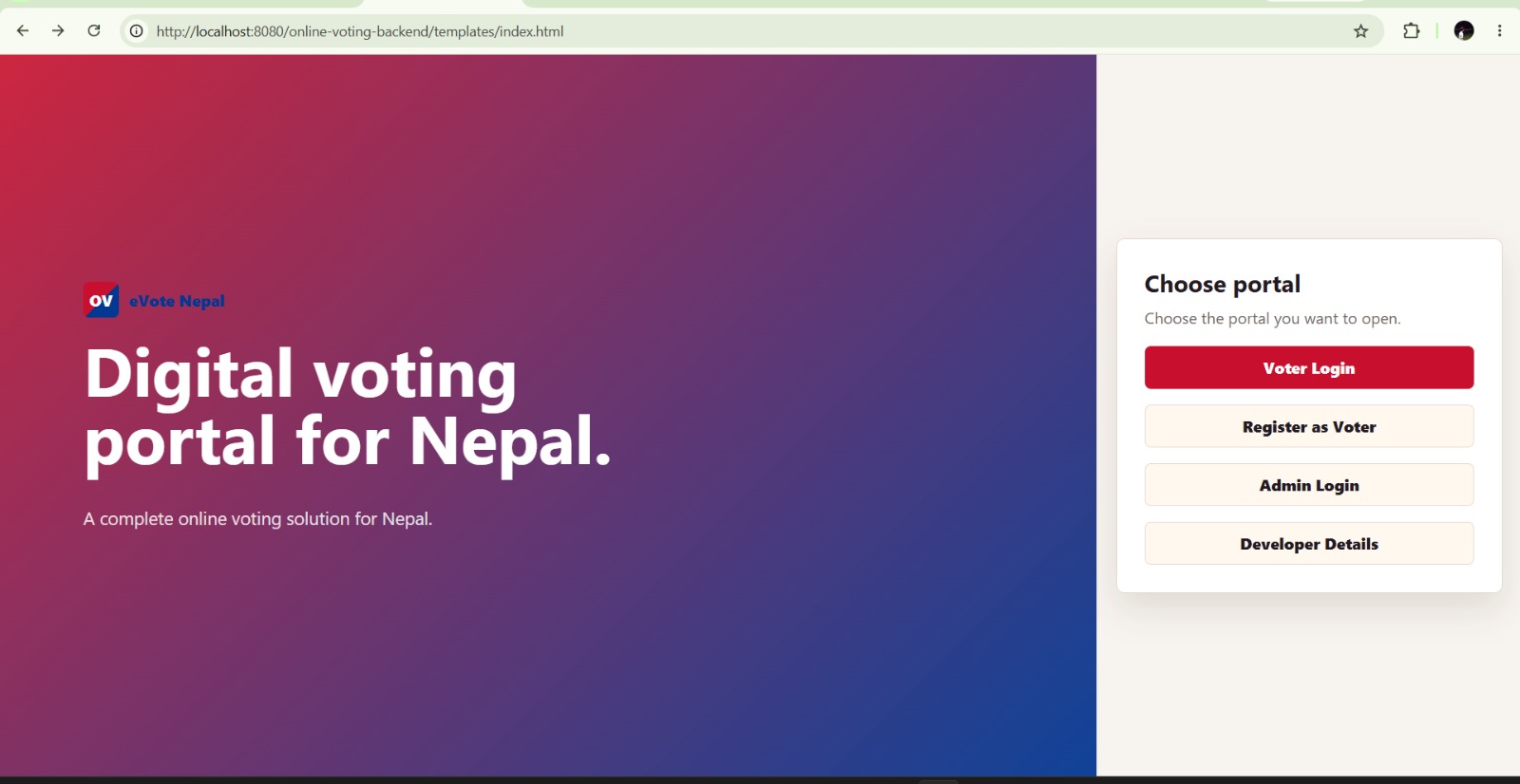 Online Voting System application screenshot